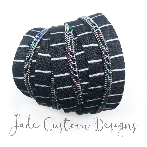 5 Black and White Stripe Iridescent Zipper Tape – Jade Custom Designs